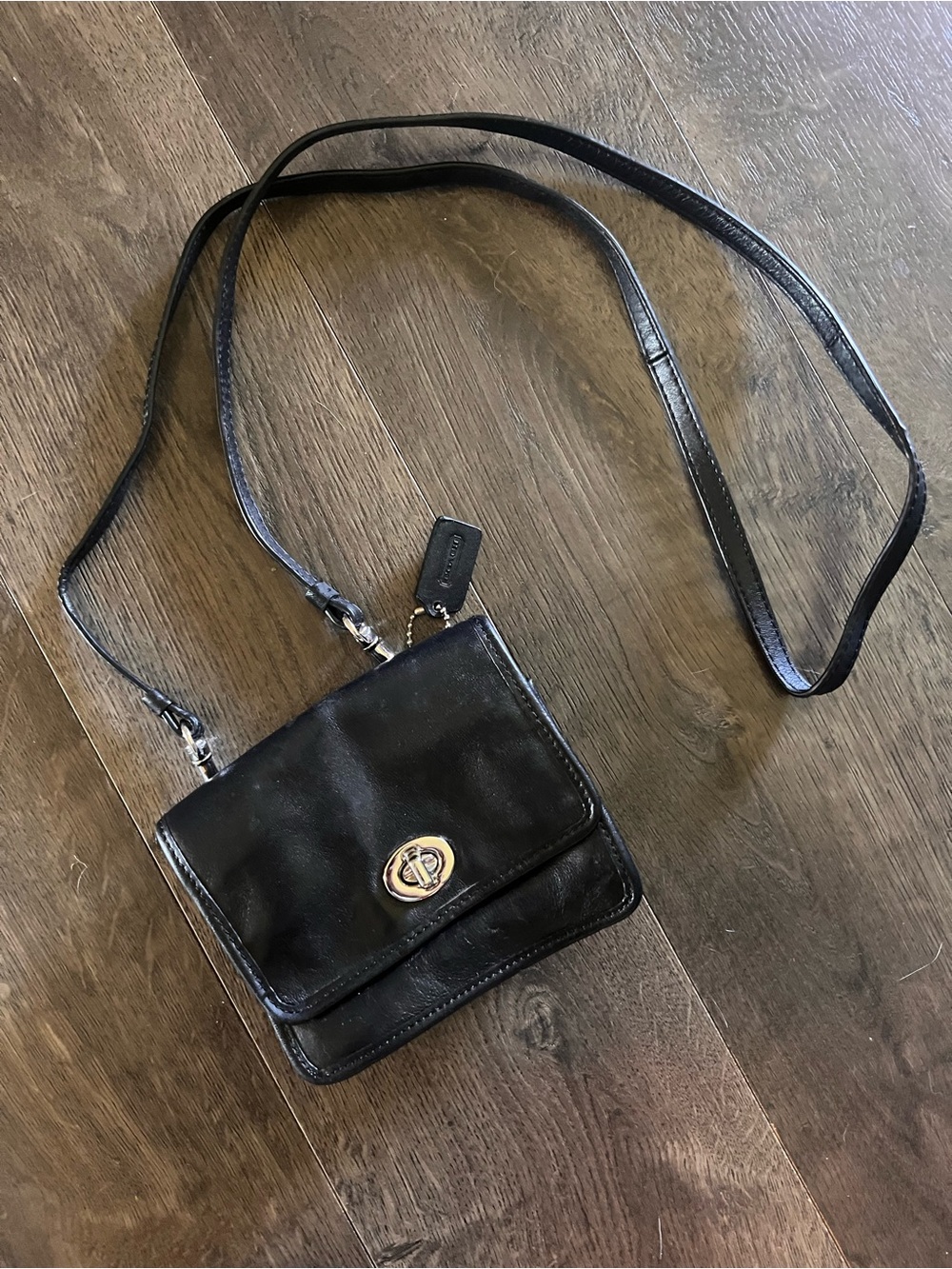 Vintage Coach Black Leather Mini Penny Turnlock Crossbody